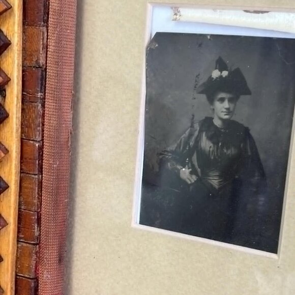 Antique Tramp Art Double Picture Frame Handmade Folk Art Cigar Boxes 28.5" Rusti - Picture 7 of 15